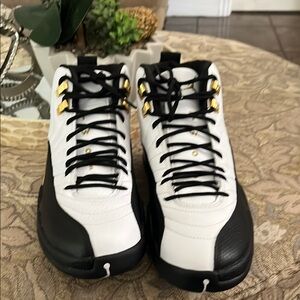 Black and White High-Top Sneakers with Gold Accents